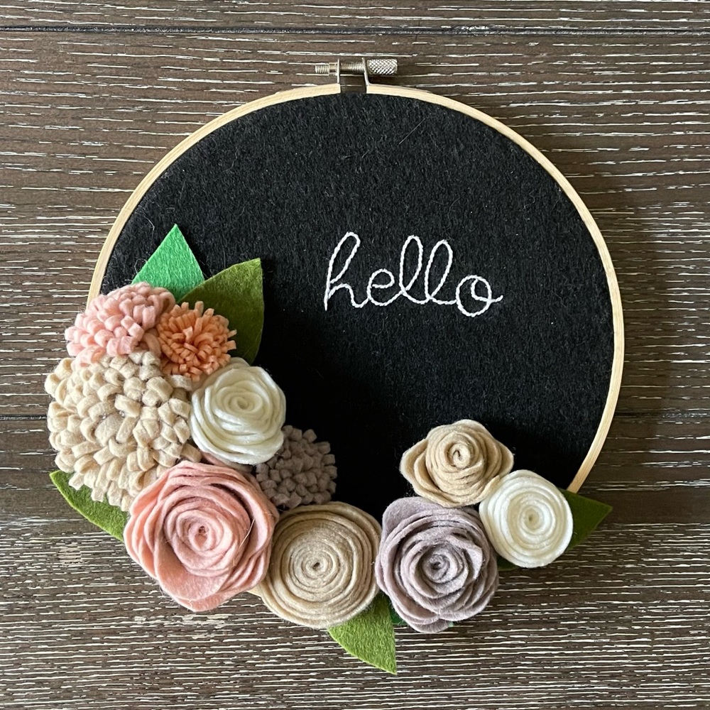 New Sm “Hello” Floral Hoop Art Decor-Pink